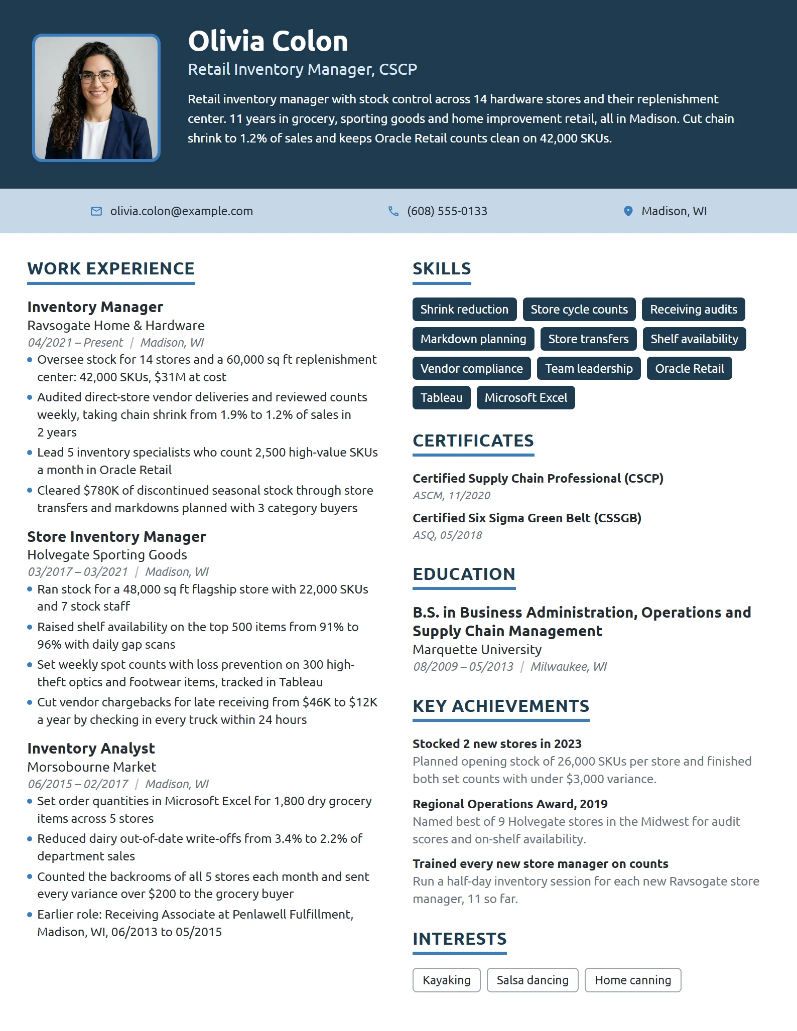 Retail Inventory Manager resume example