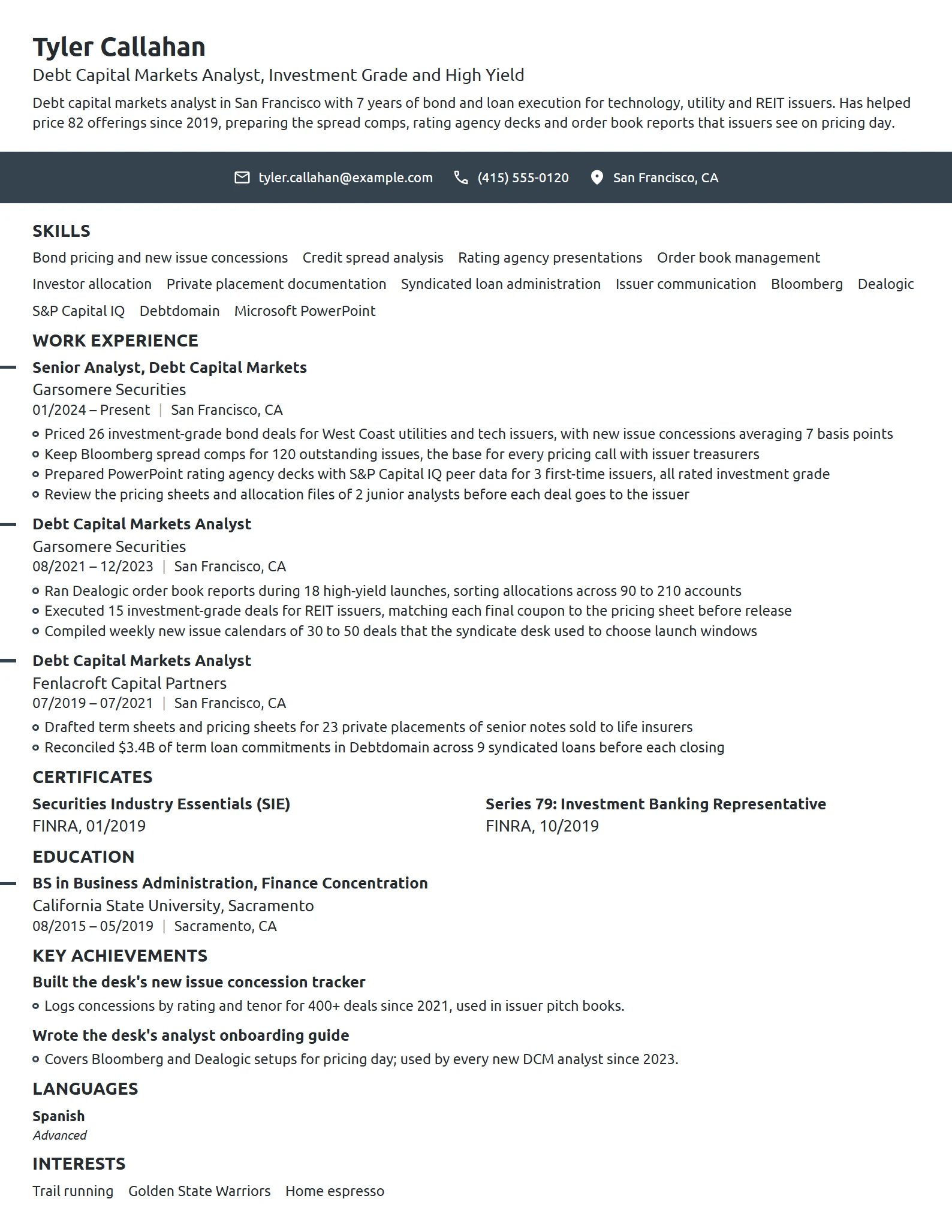 Debt Capital Markets Analyst resume example