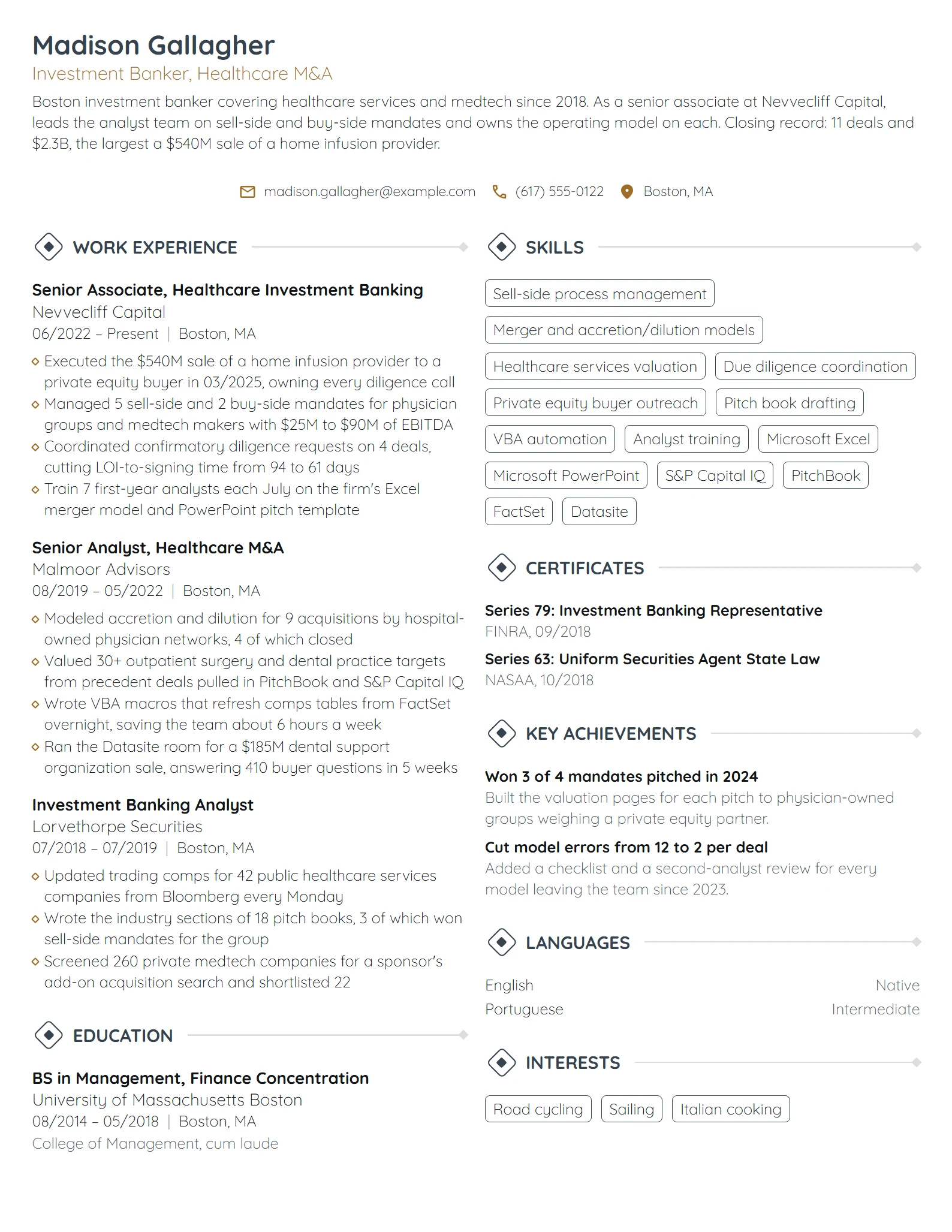Investment Banking resume example