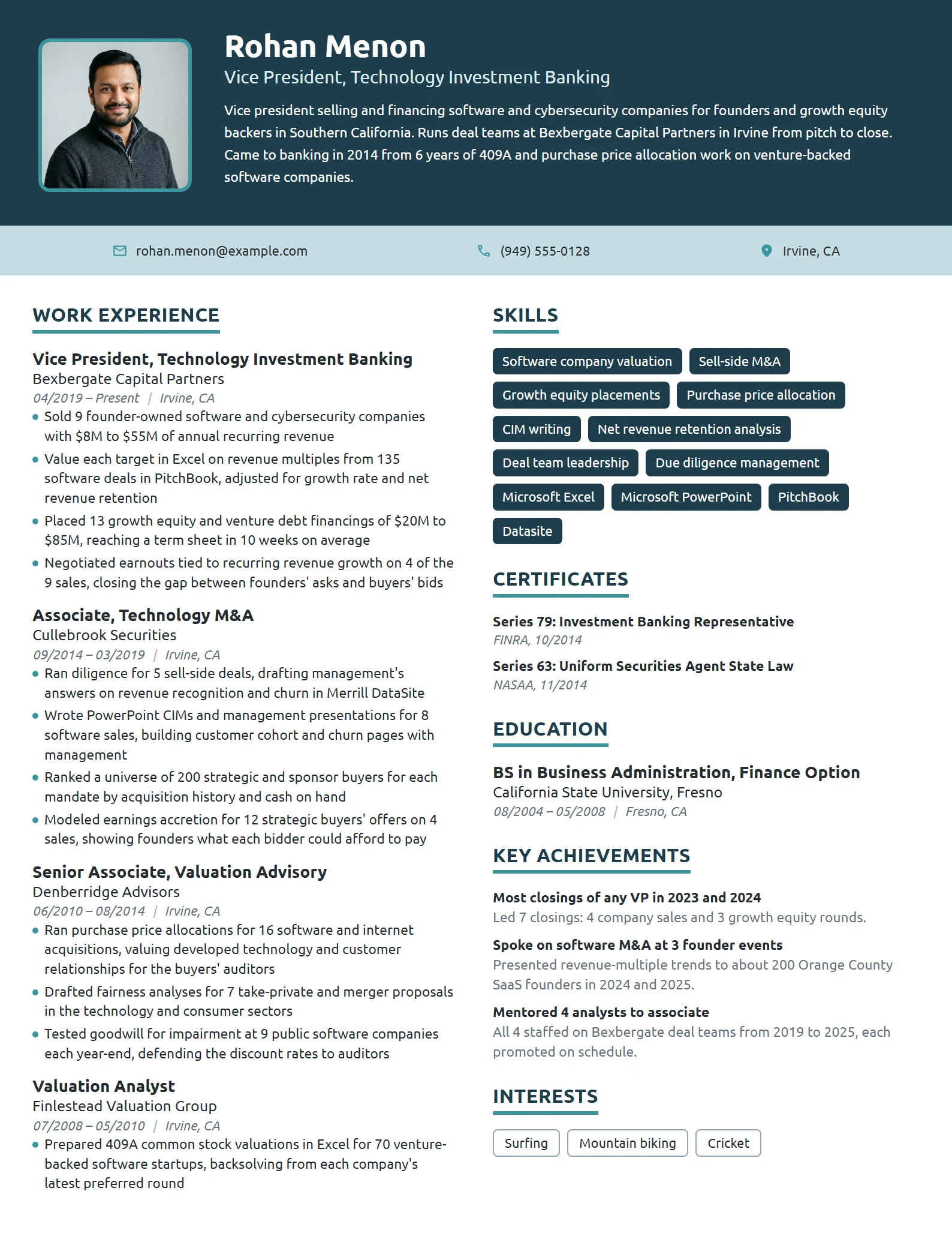Investment Banking Vice President resume example