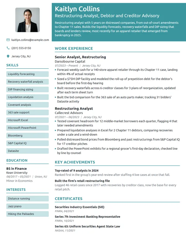 Restructuring Analyst resume example