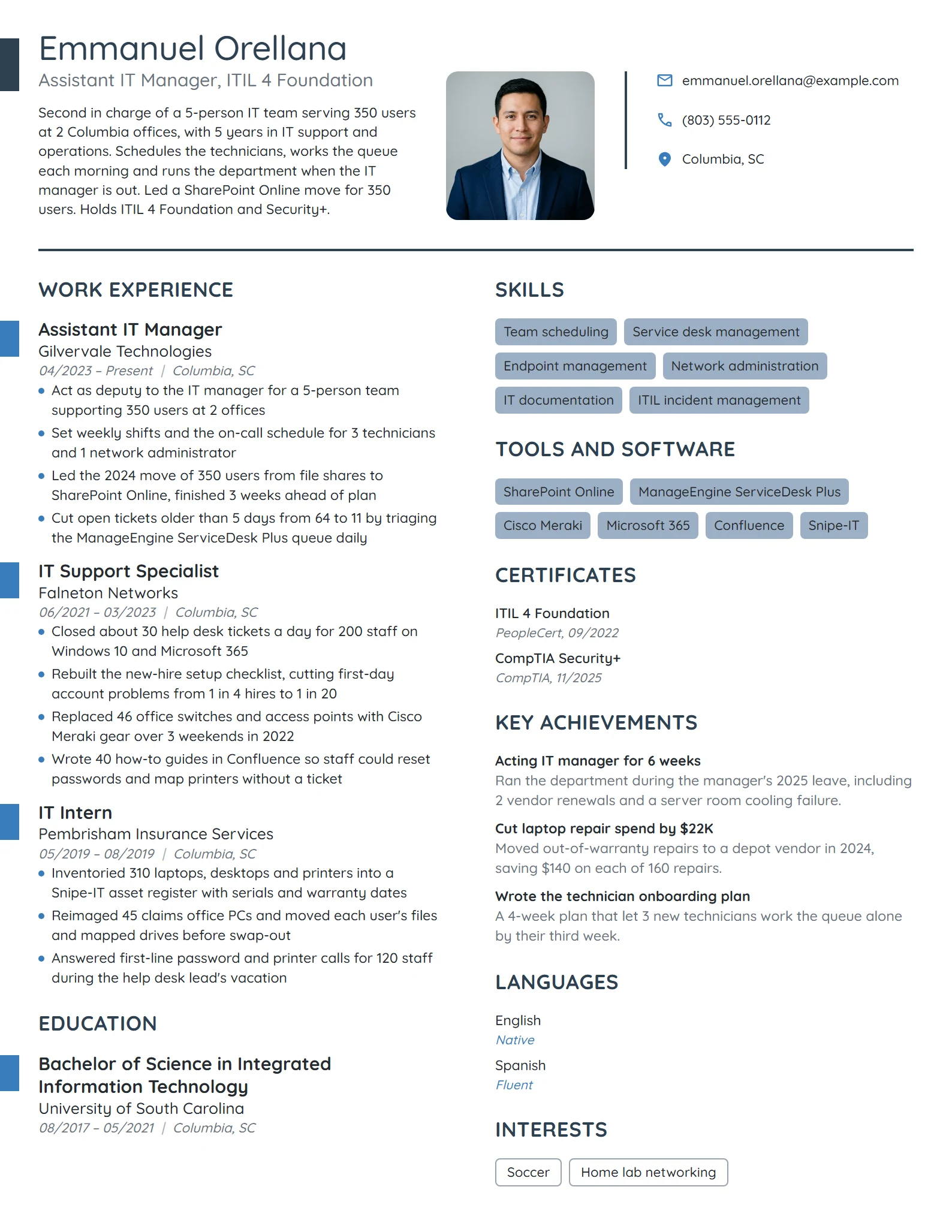 Assistant IT Manager resume example