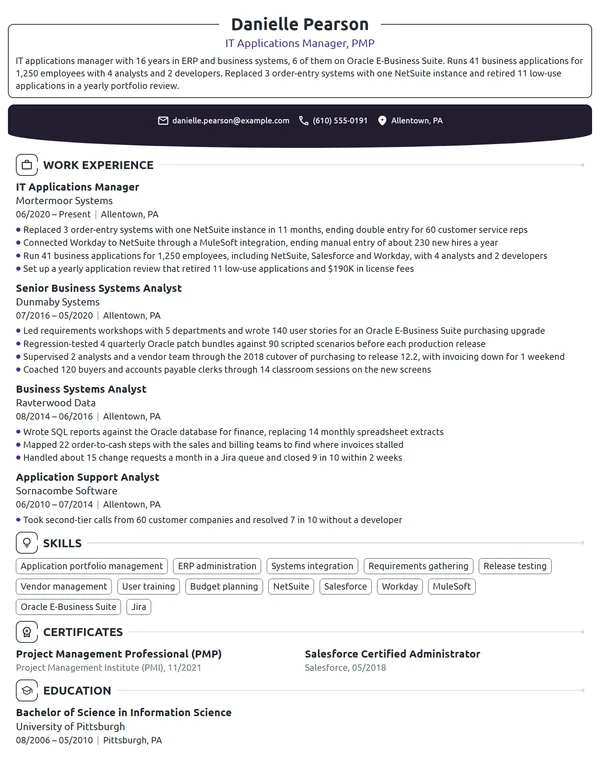 IT Applications Manager resume example