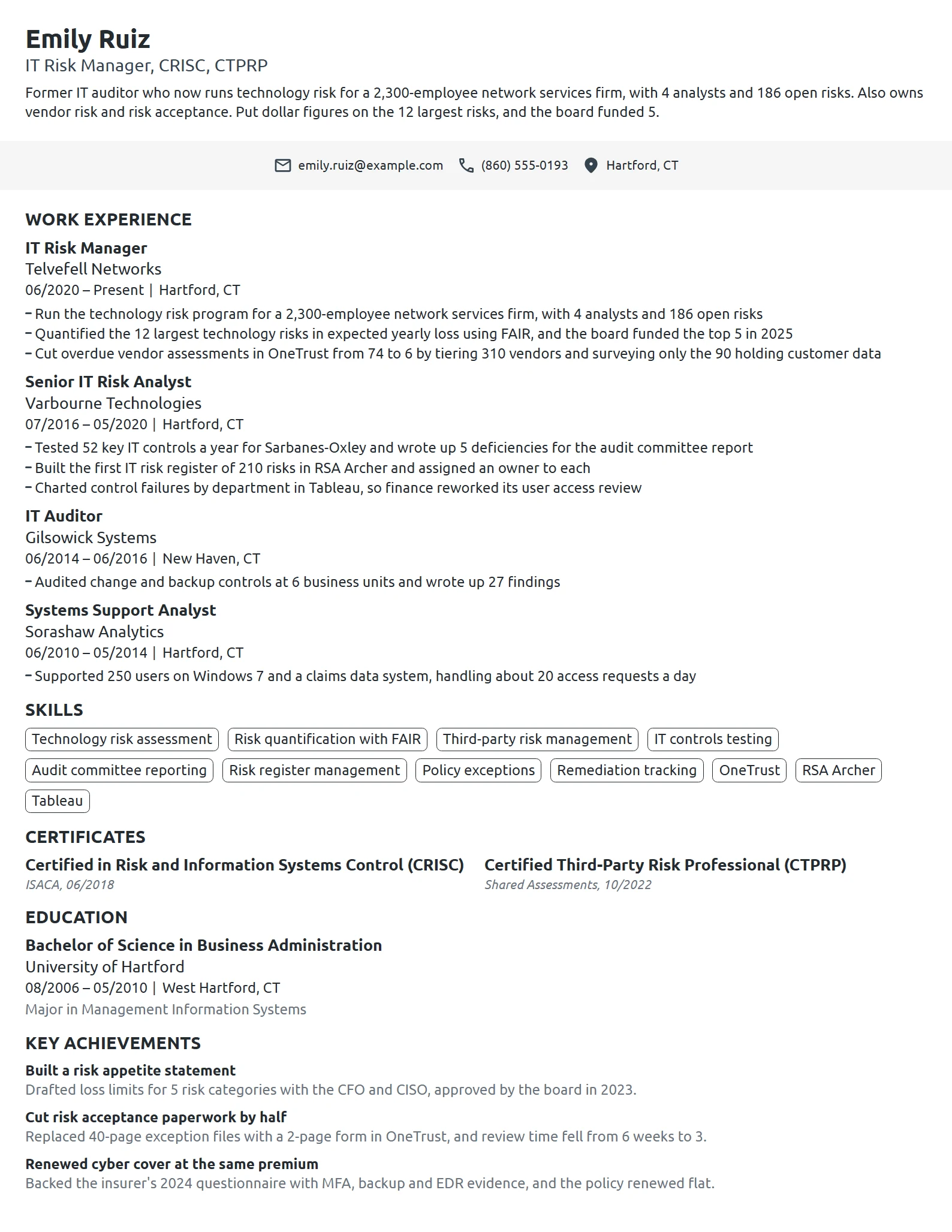 IT Risk Manager resume example
