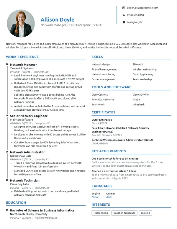 Network Manager resume example