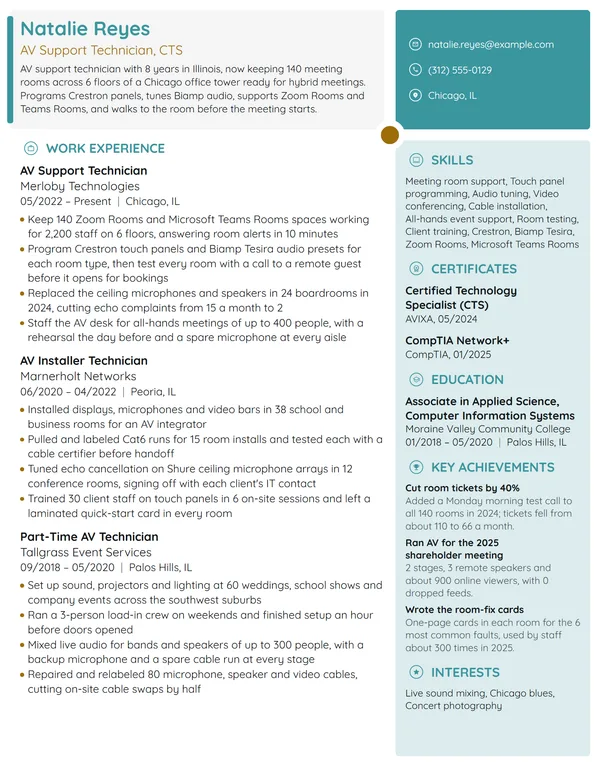 AV Support Technician resume example