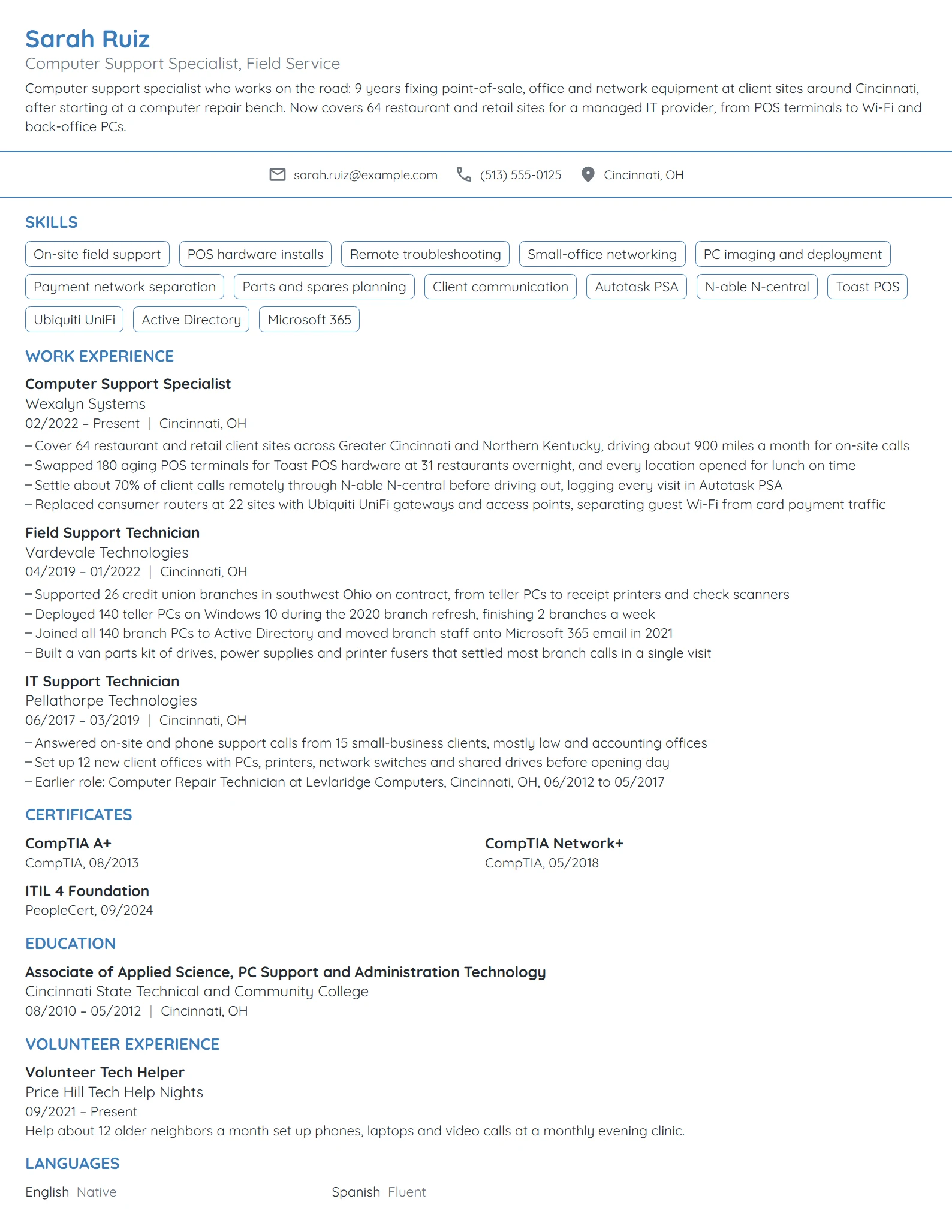 Computer Support Specialist resume example