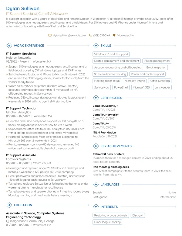 IT Support resume example