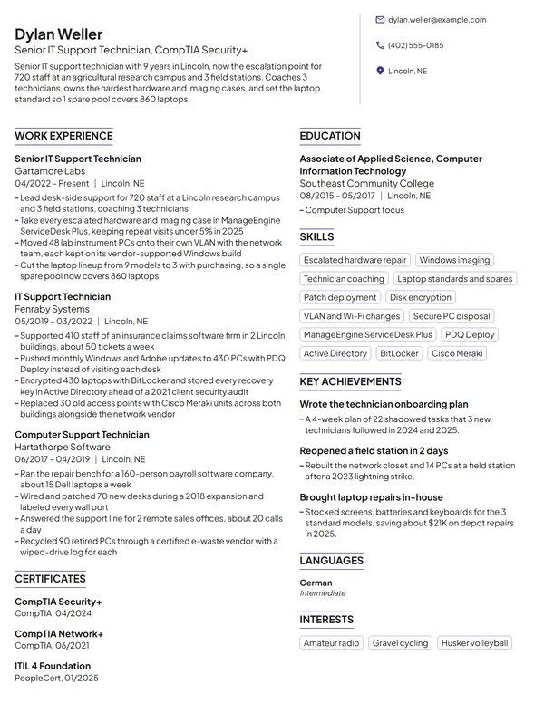 Senior IT Support Technician resume example
