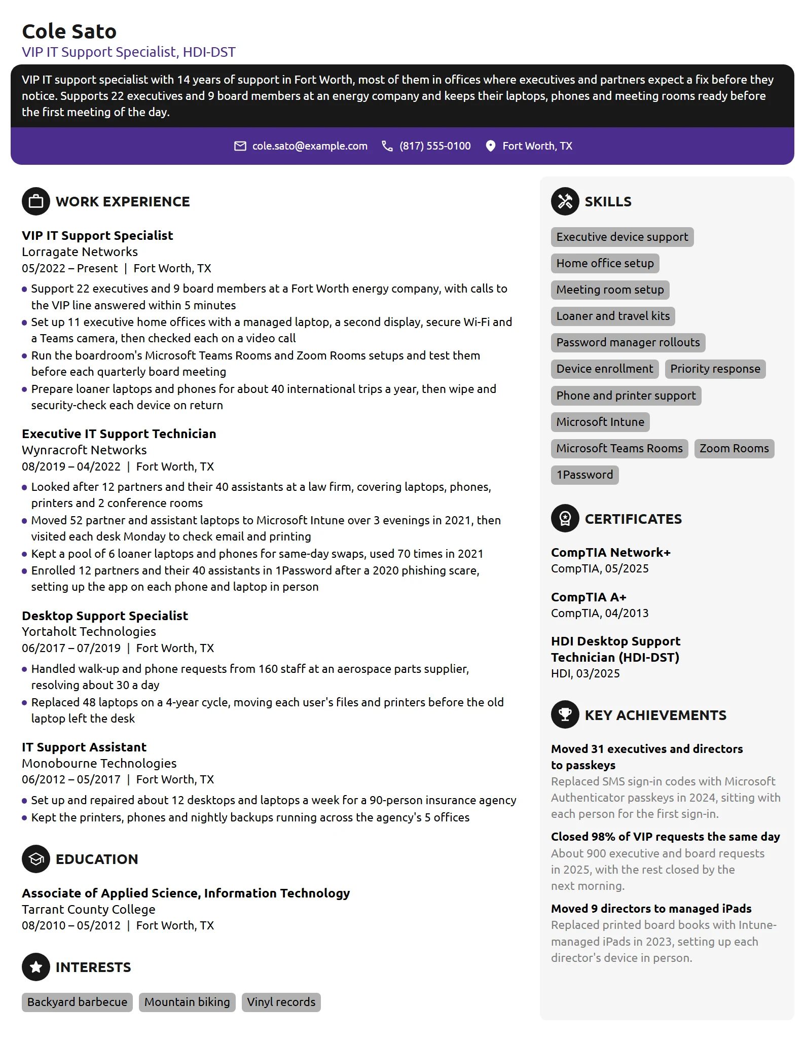 VIP IT Support Specialist resume example