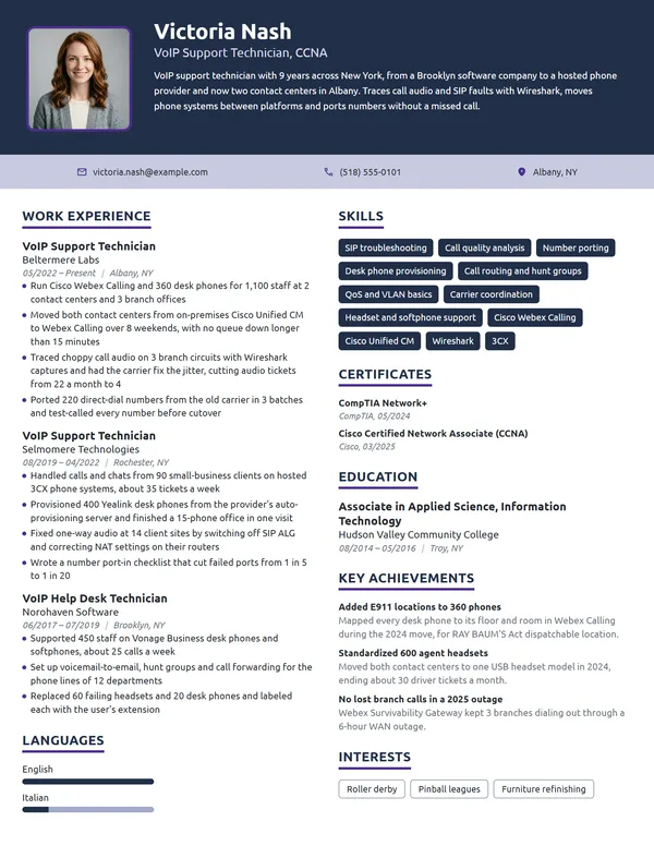 VoIP Support Technician resume example