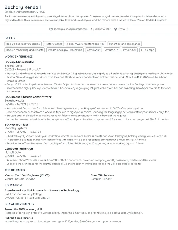 Backup Administrator resume example