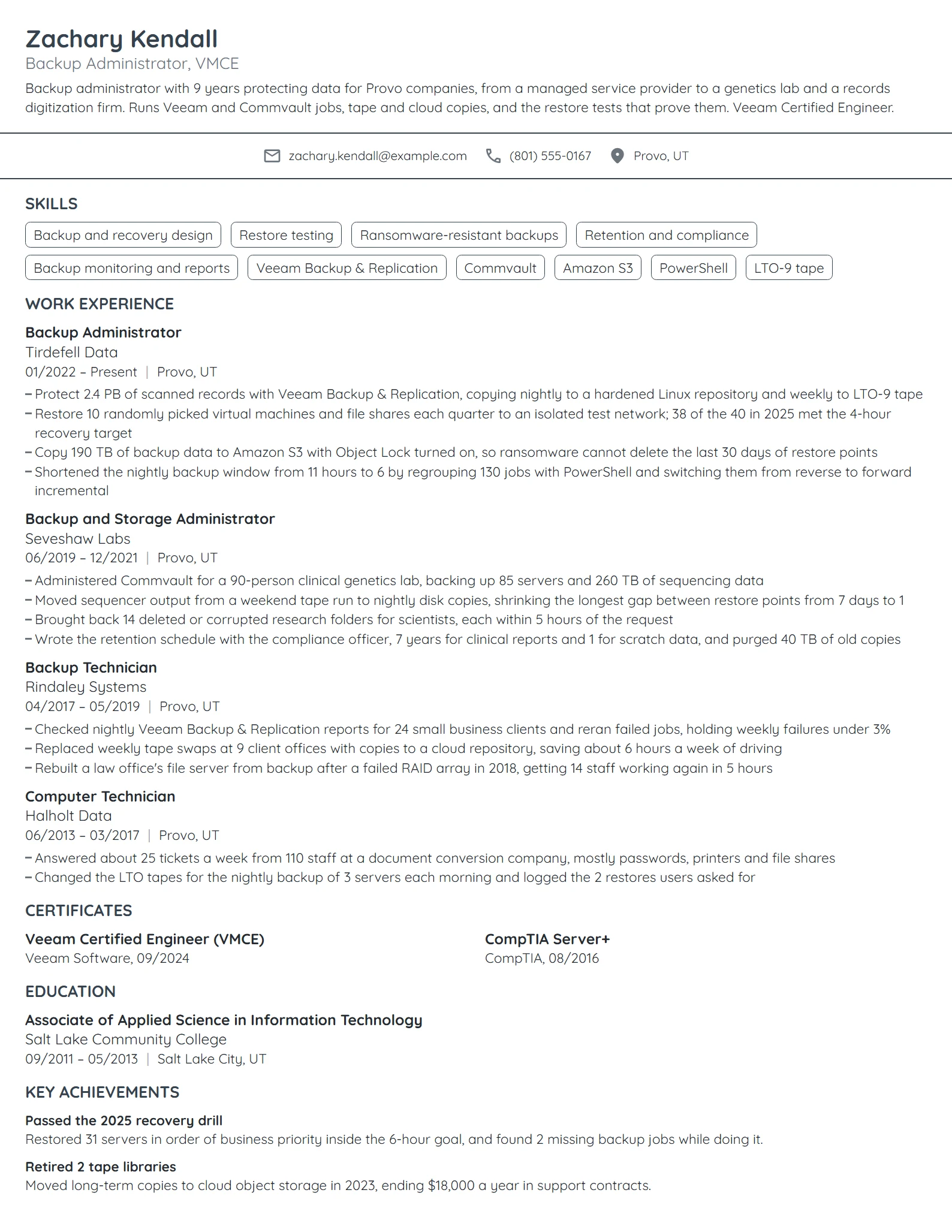 Backup Administrator resume example