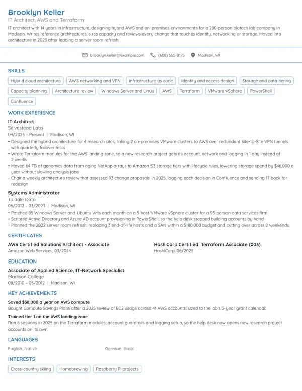 IT Architect resume example