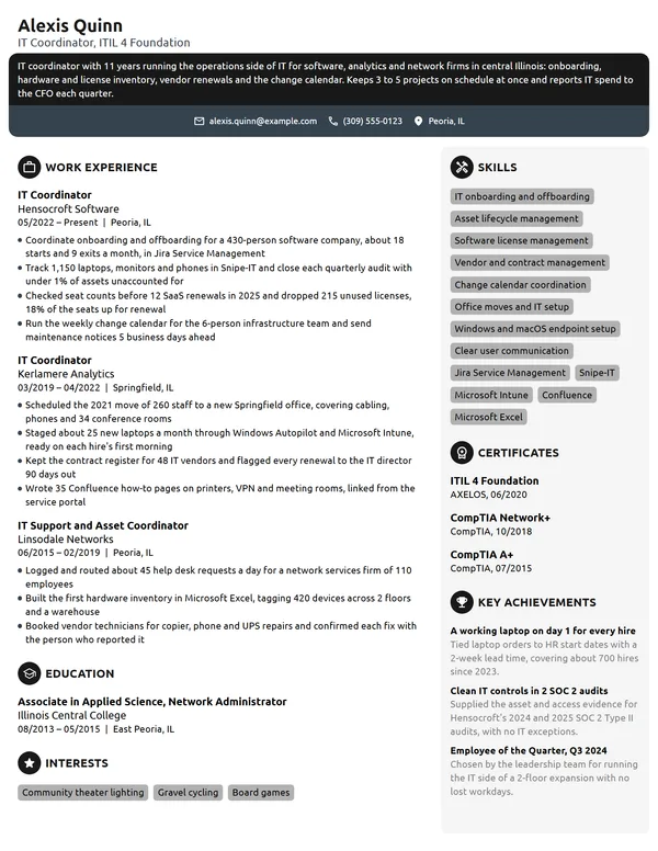 IT Coordinator resume example
