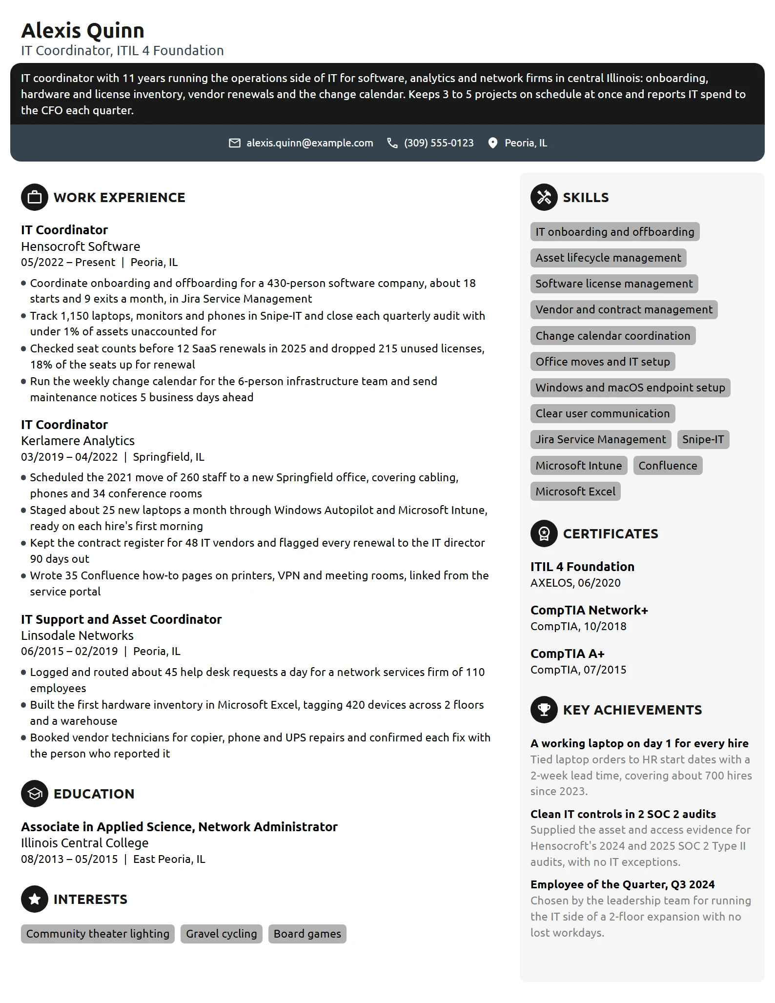 IT Coordinator resume example