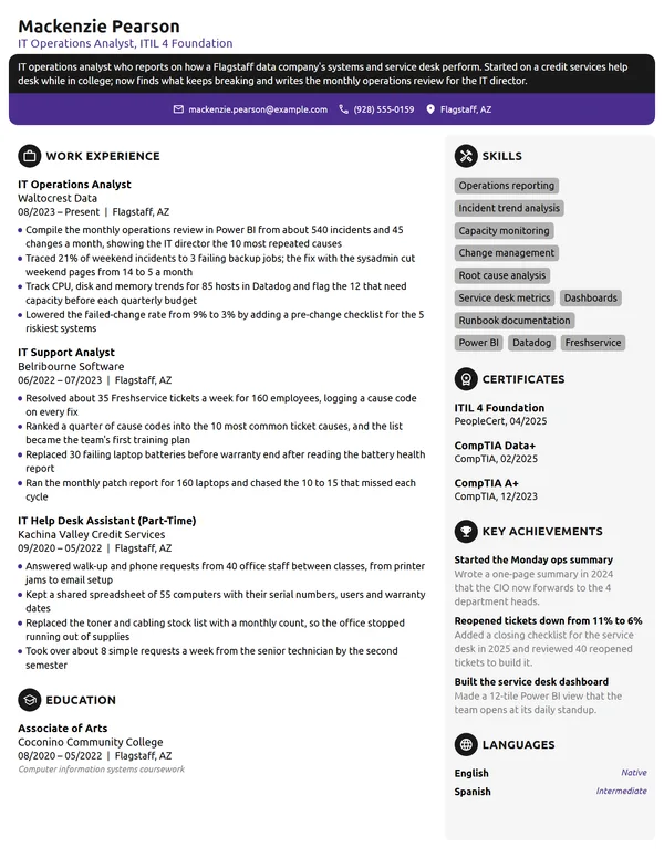 IT Operations Analyst resume example