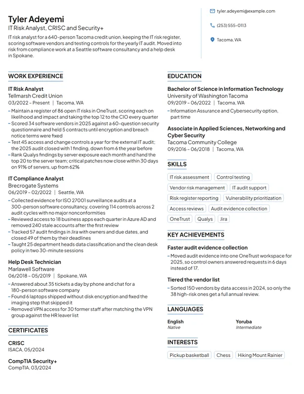 IT Risk Analyst resume example
