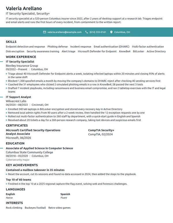 IT Security Specialist resume example