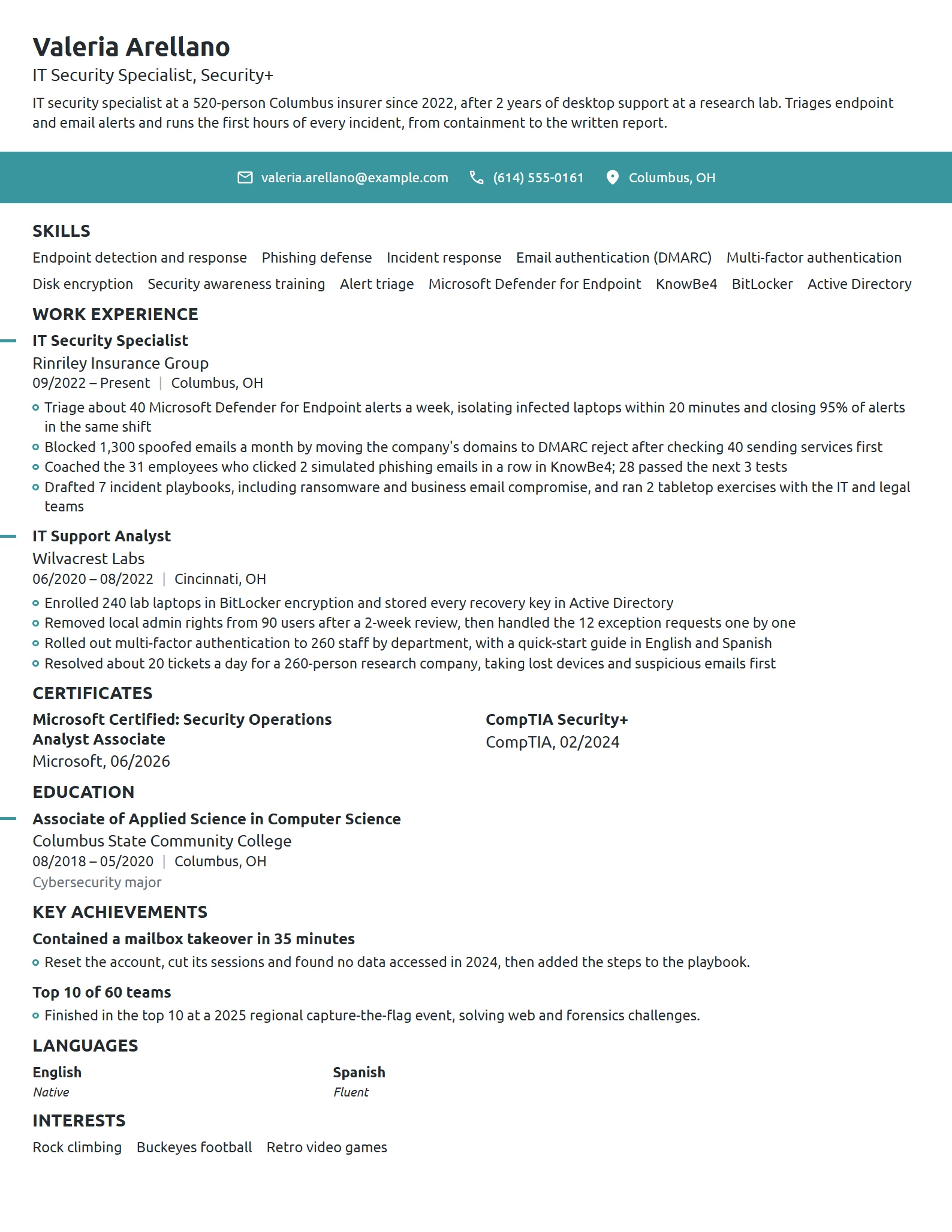 IT Security Specialist resume example