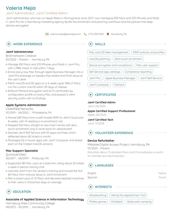 Jamf Administrator resume example