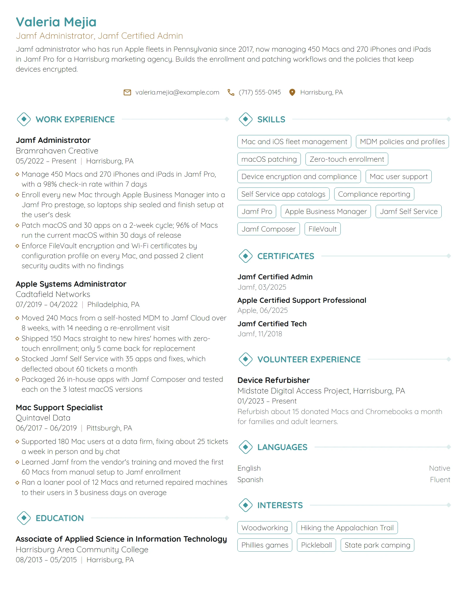 Jamf Administrator resume example