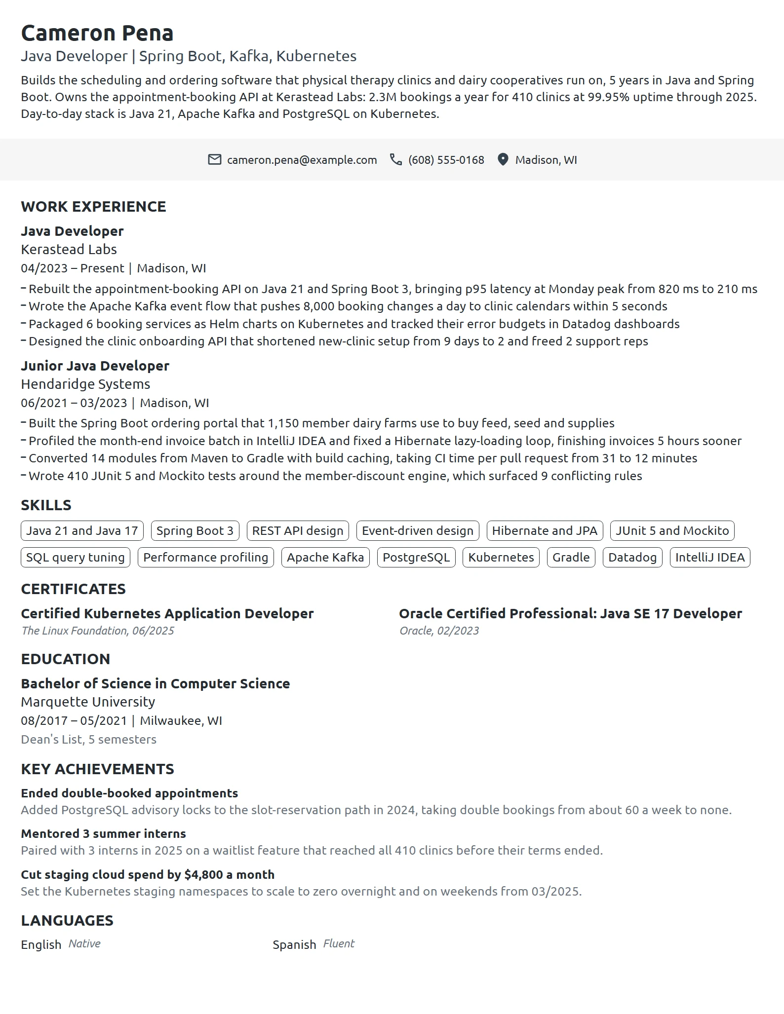 Java Developer resume example