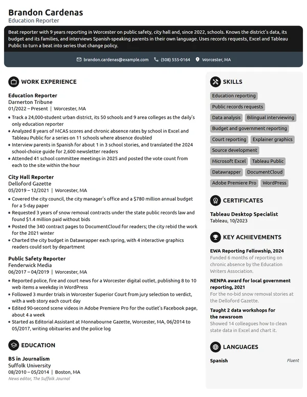 Beat Reporter resume example