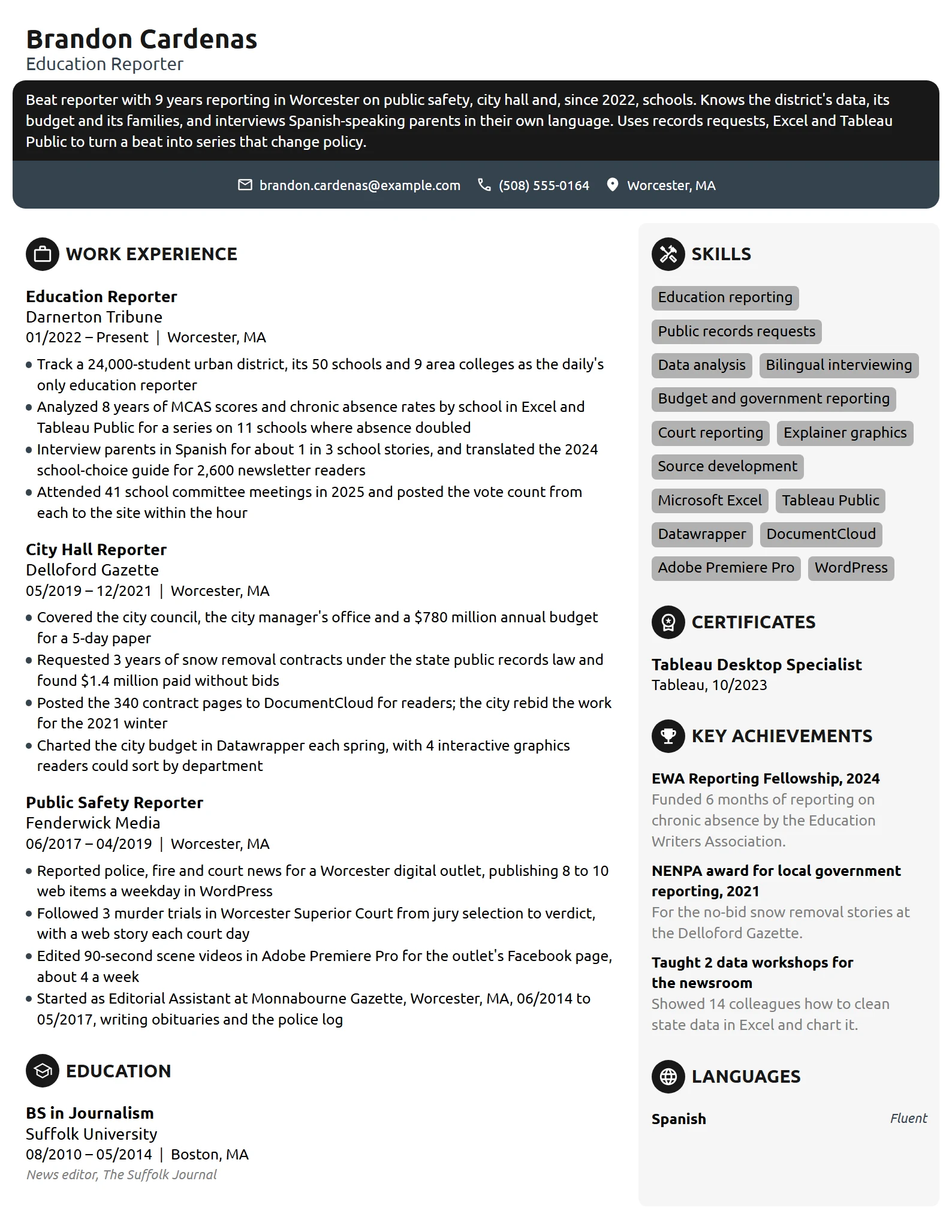 Beat Reporter resume example