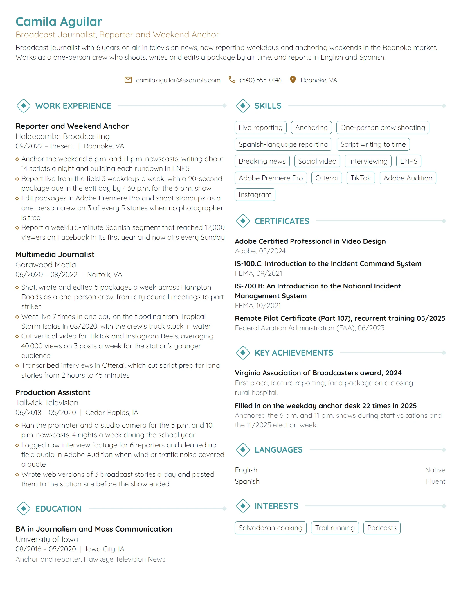 25 Journalist Resume Examples & Guide for 2026 | Novoresume