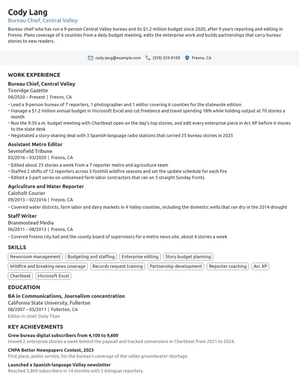 Bureau Chief resume example