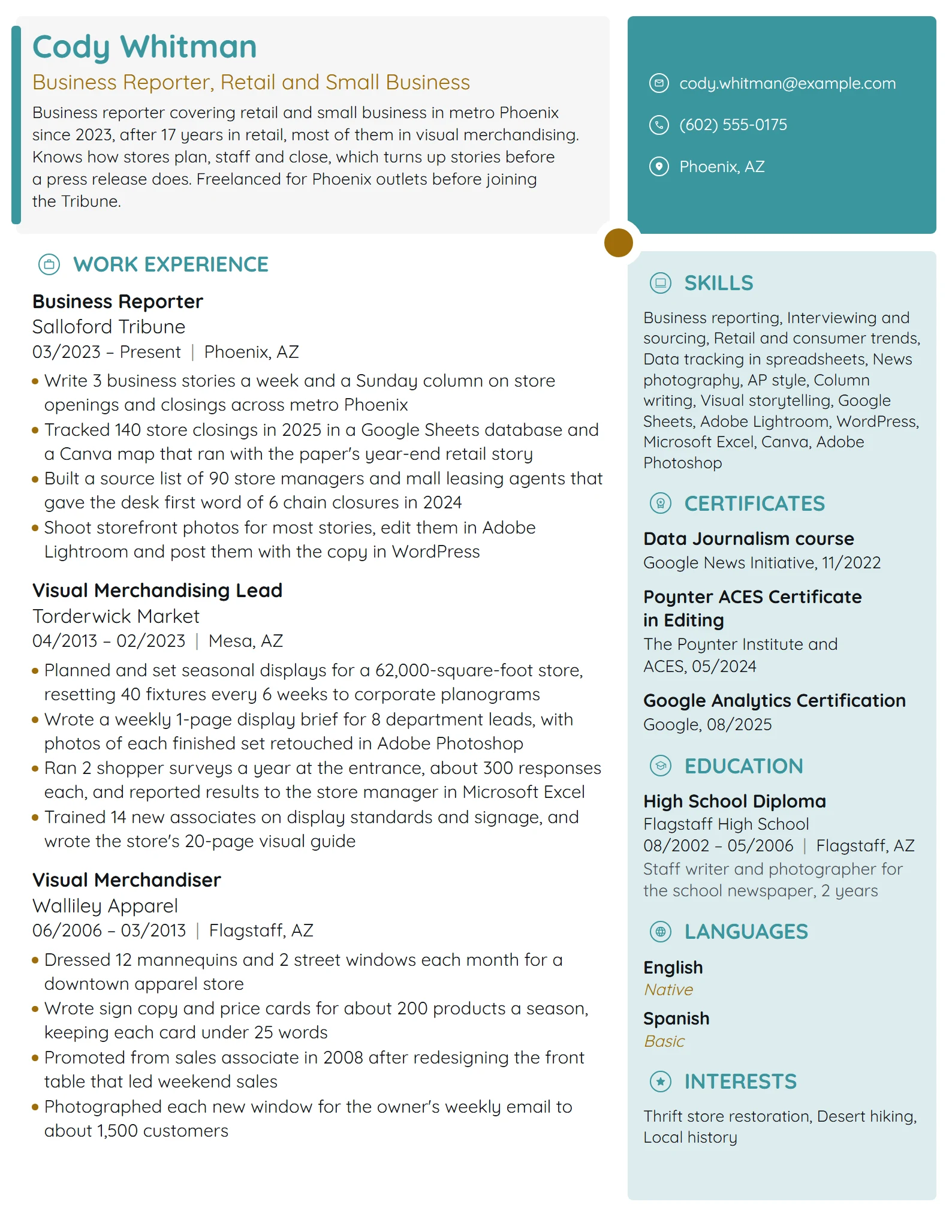 Career Change Journalist resume example