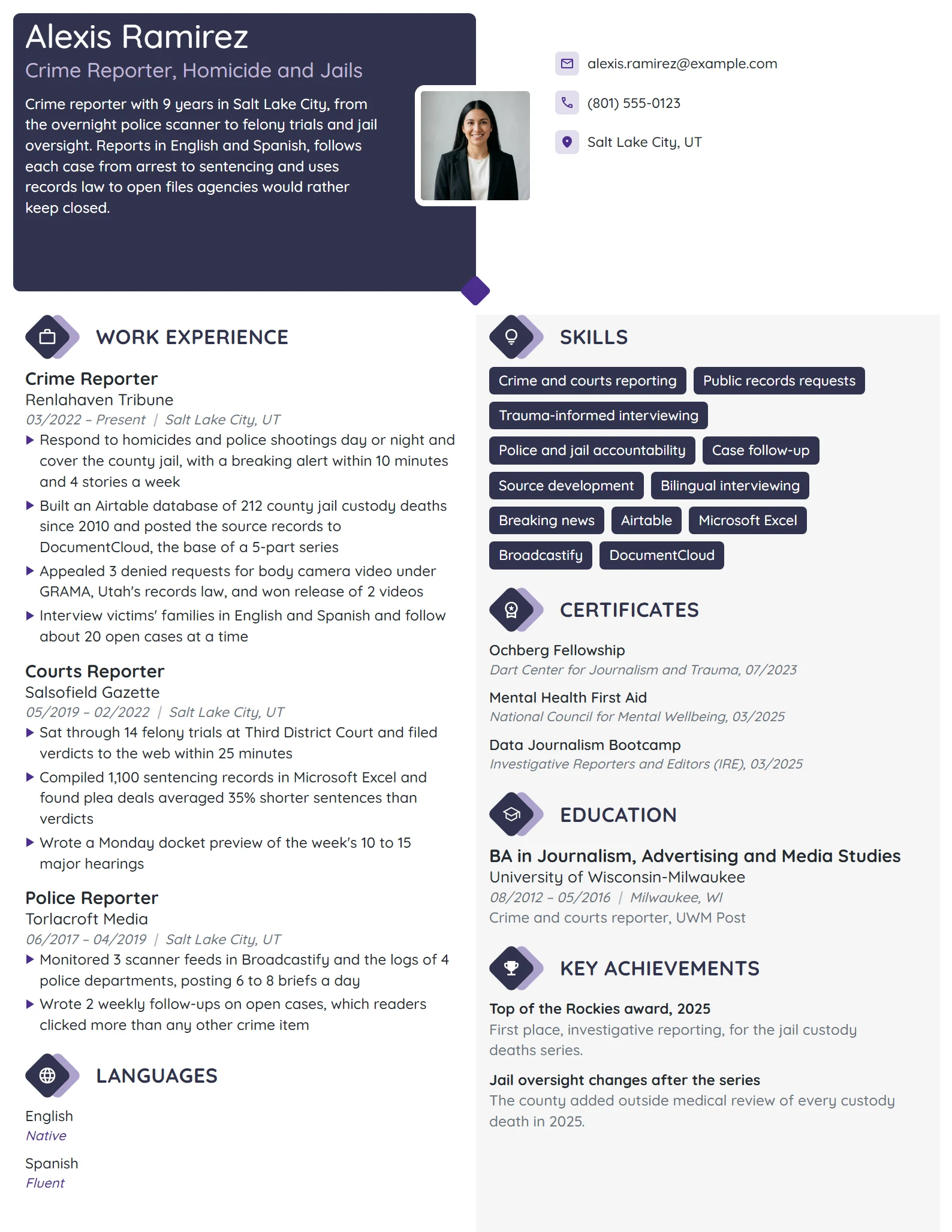 Crime Reporter resume example