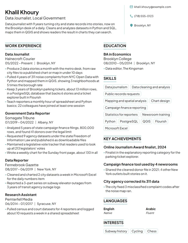 Data Journalist resume example