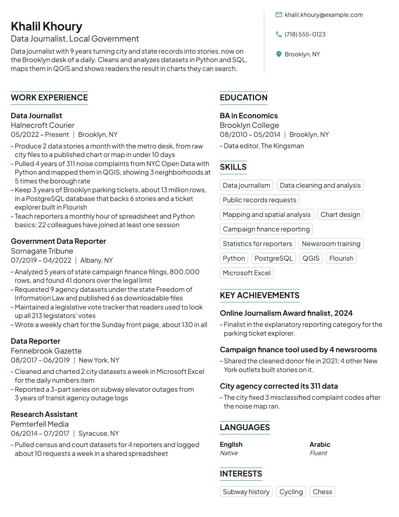 Data Journalist resume example
