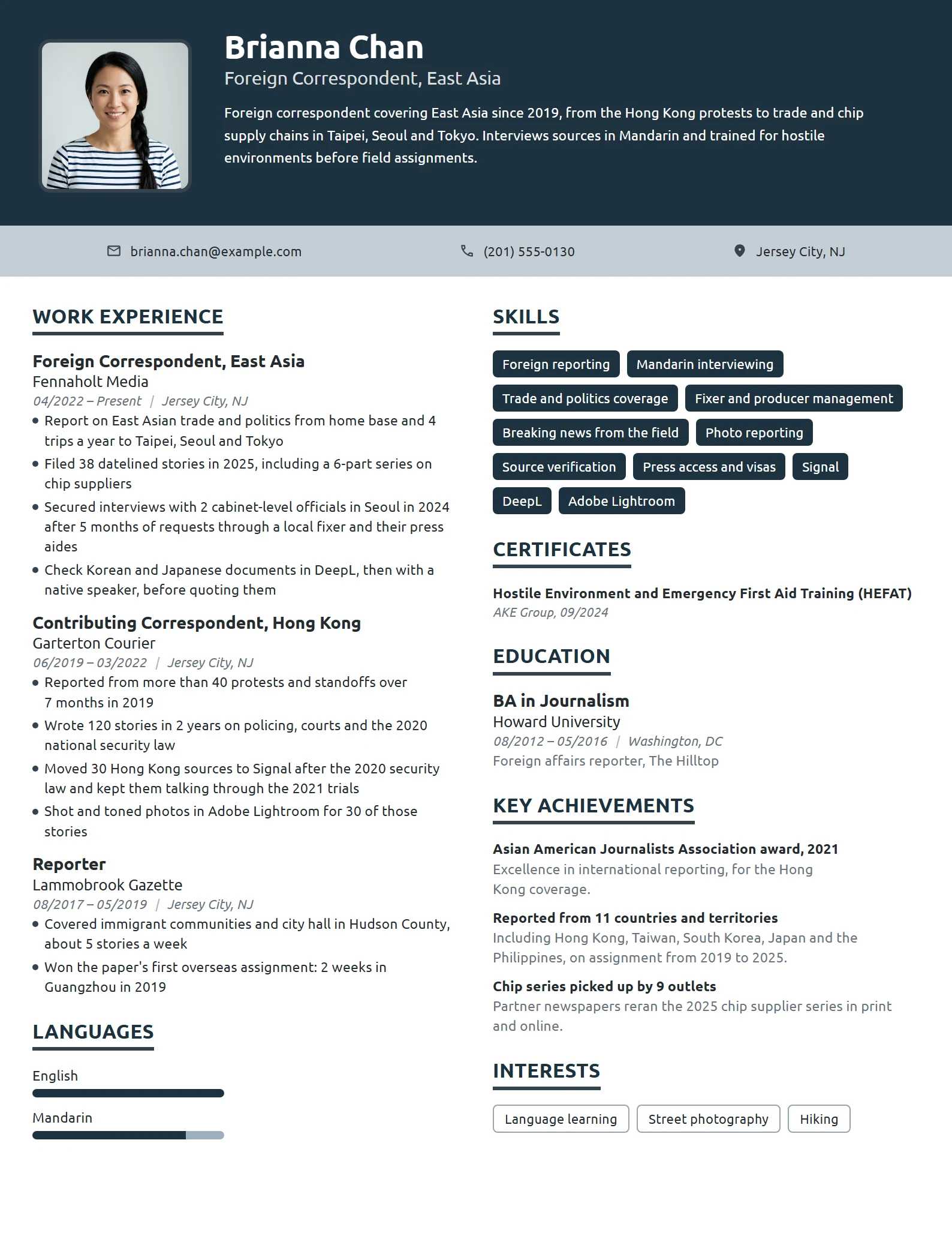 Foreign Correspondent resume example