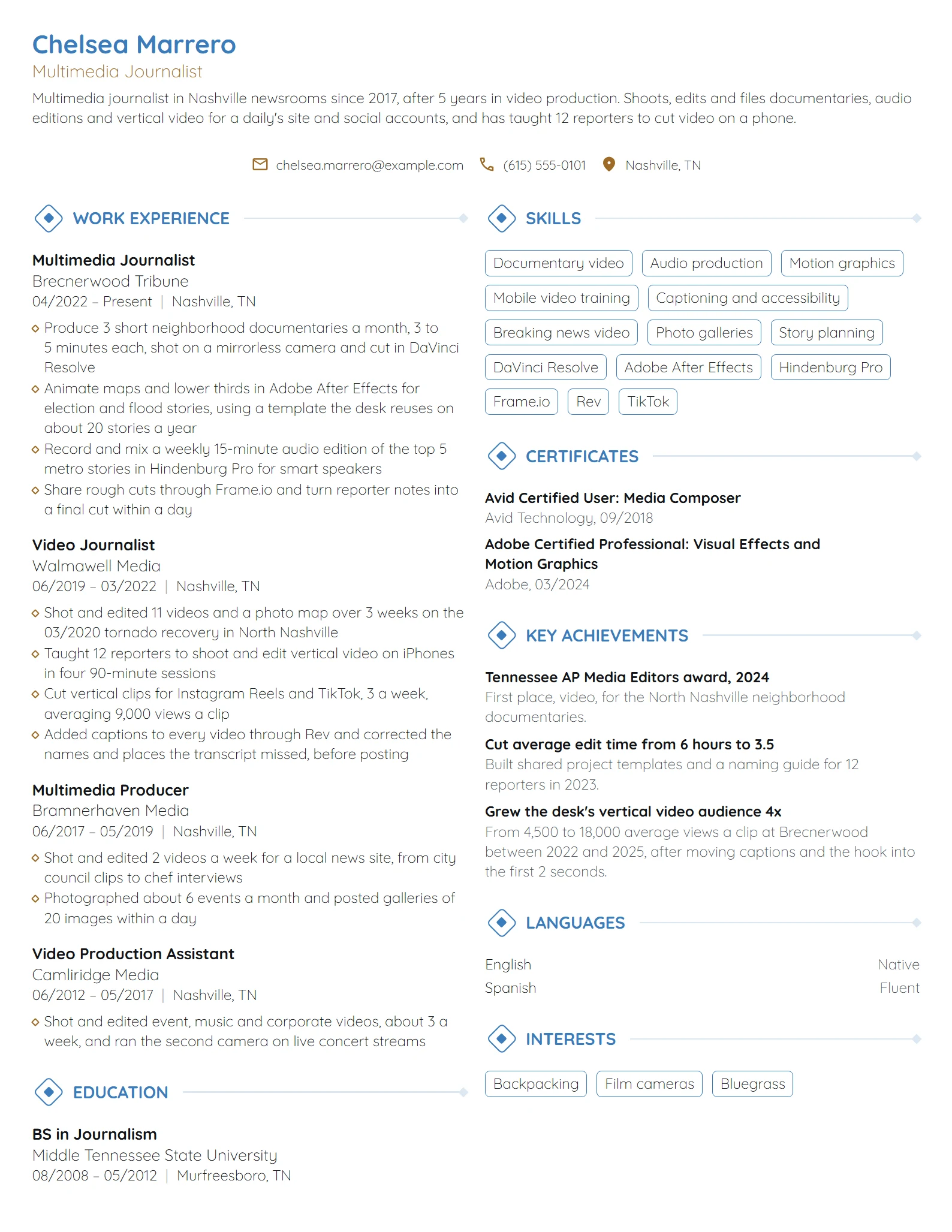 25 Journalist Resume Examples & Guide for 2026 | Novoresume