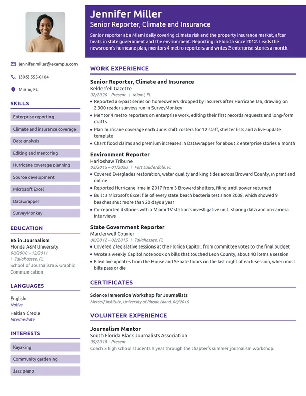 Senior Reporter resume example