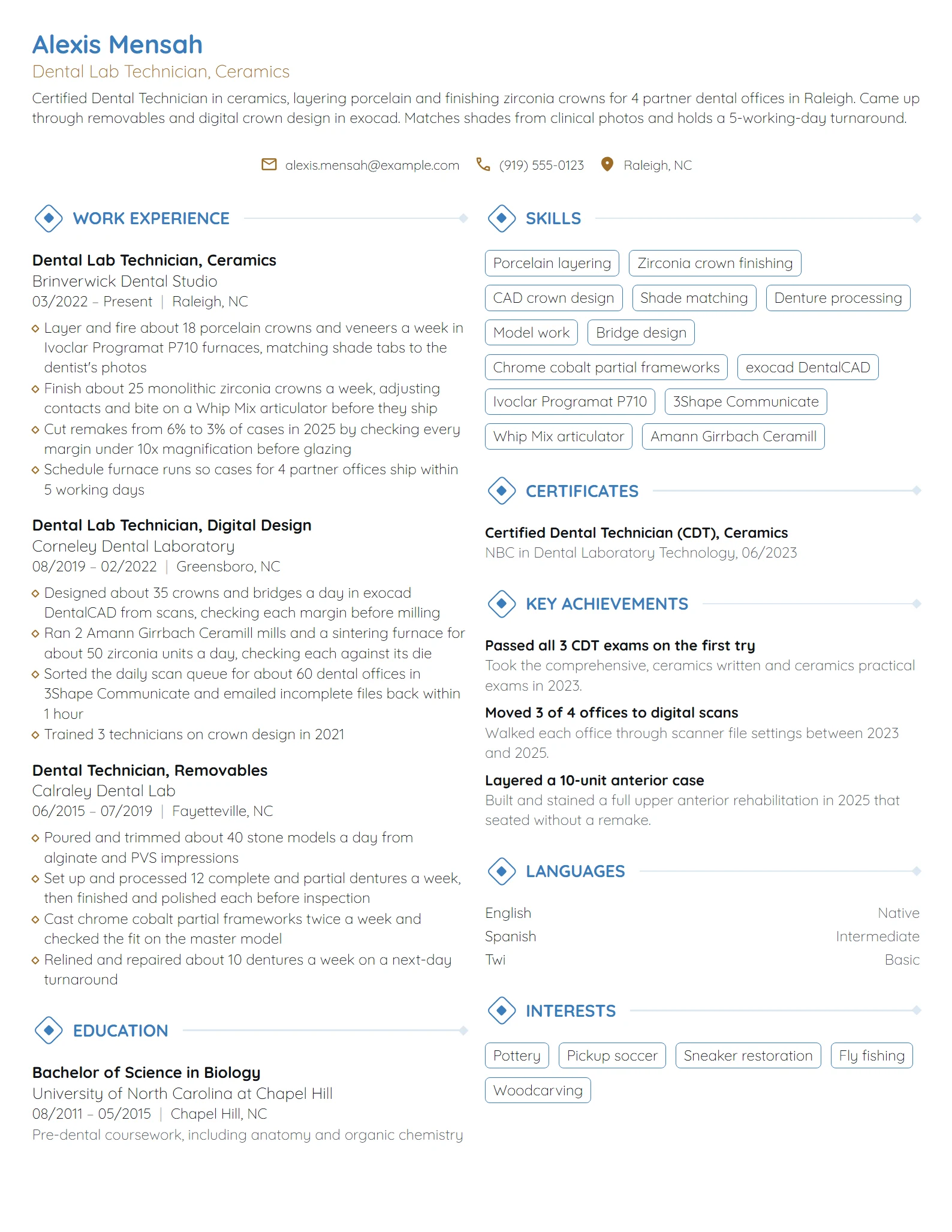 Dental Lab Technician resume example