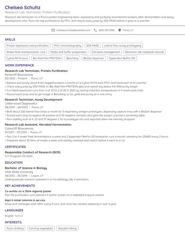 Research Lab Technician resume example