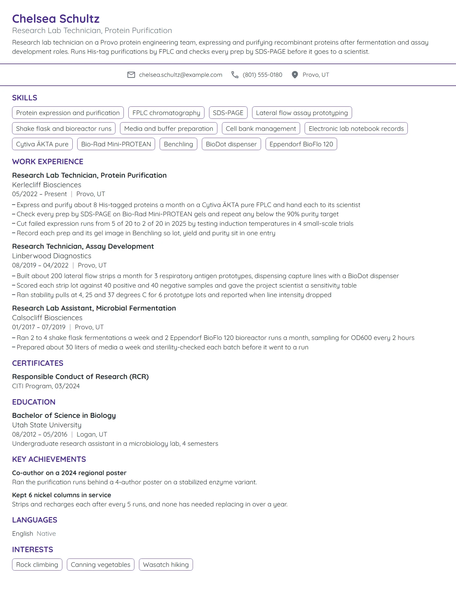 Research Lab Technician resume example