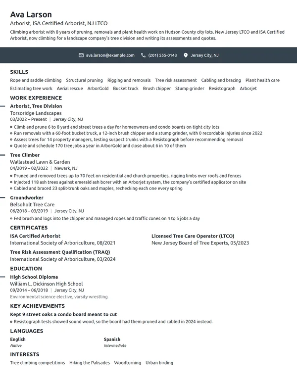 Arborist resume example