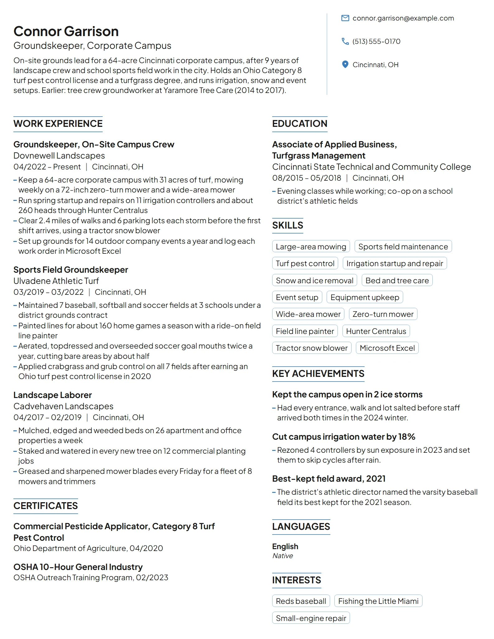 Groundskeeper resume example