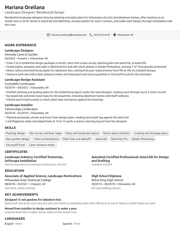 Landscape Designer resume example