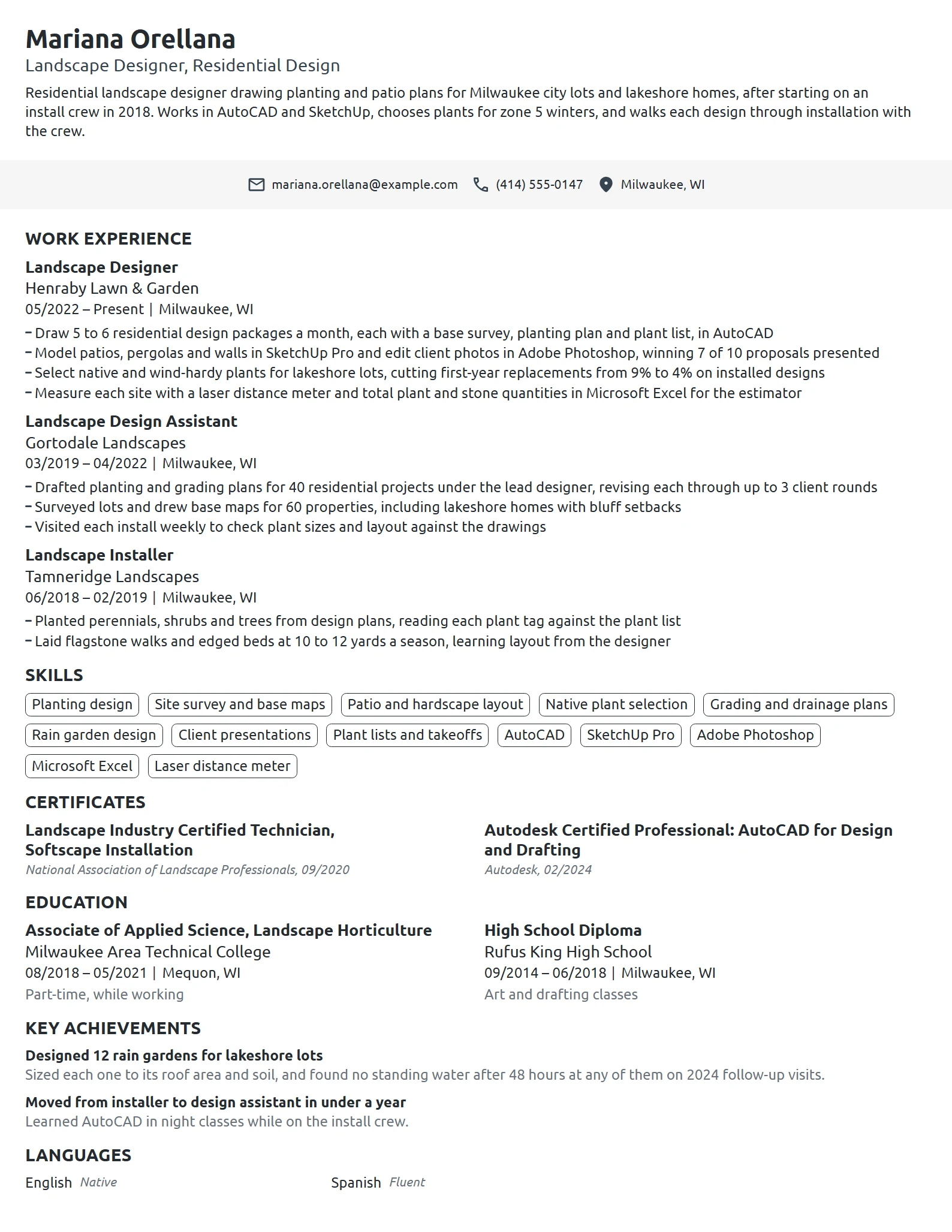 Landscape Designer resume example