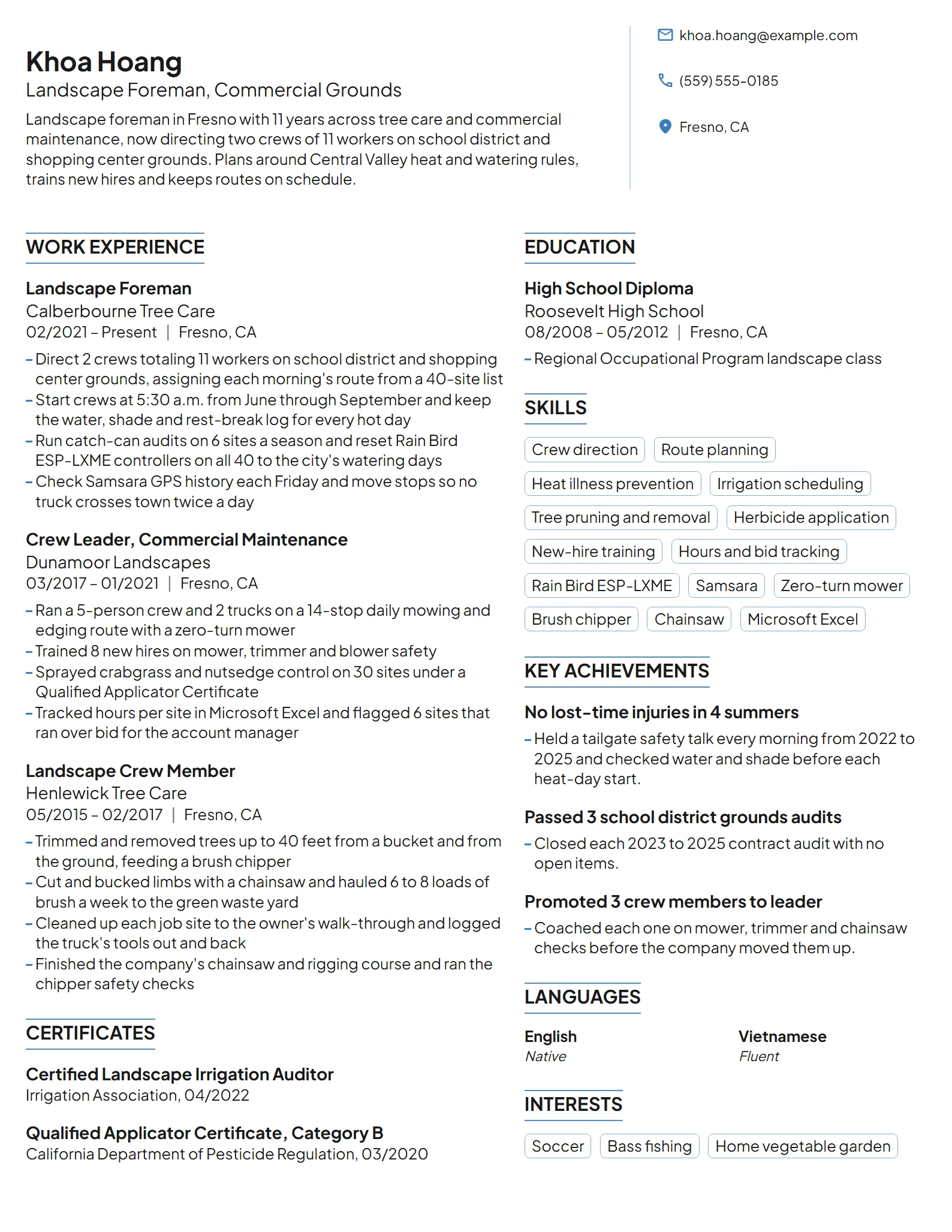 Landscape Foreman resume example