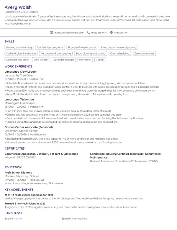 Landscaping resume example