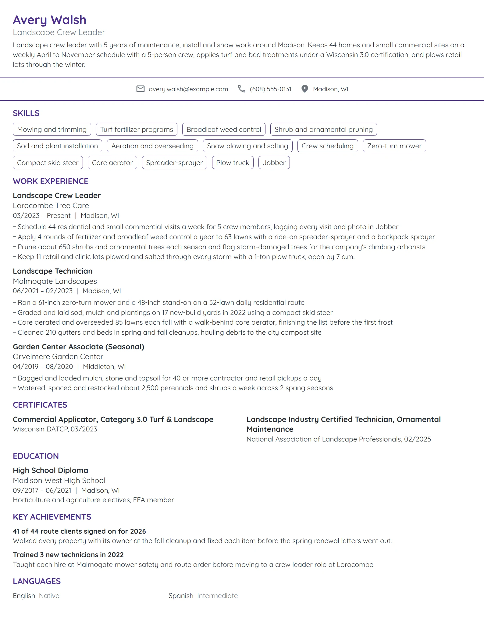 Landscaping resume example