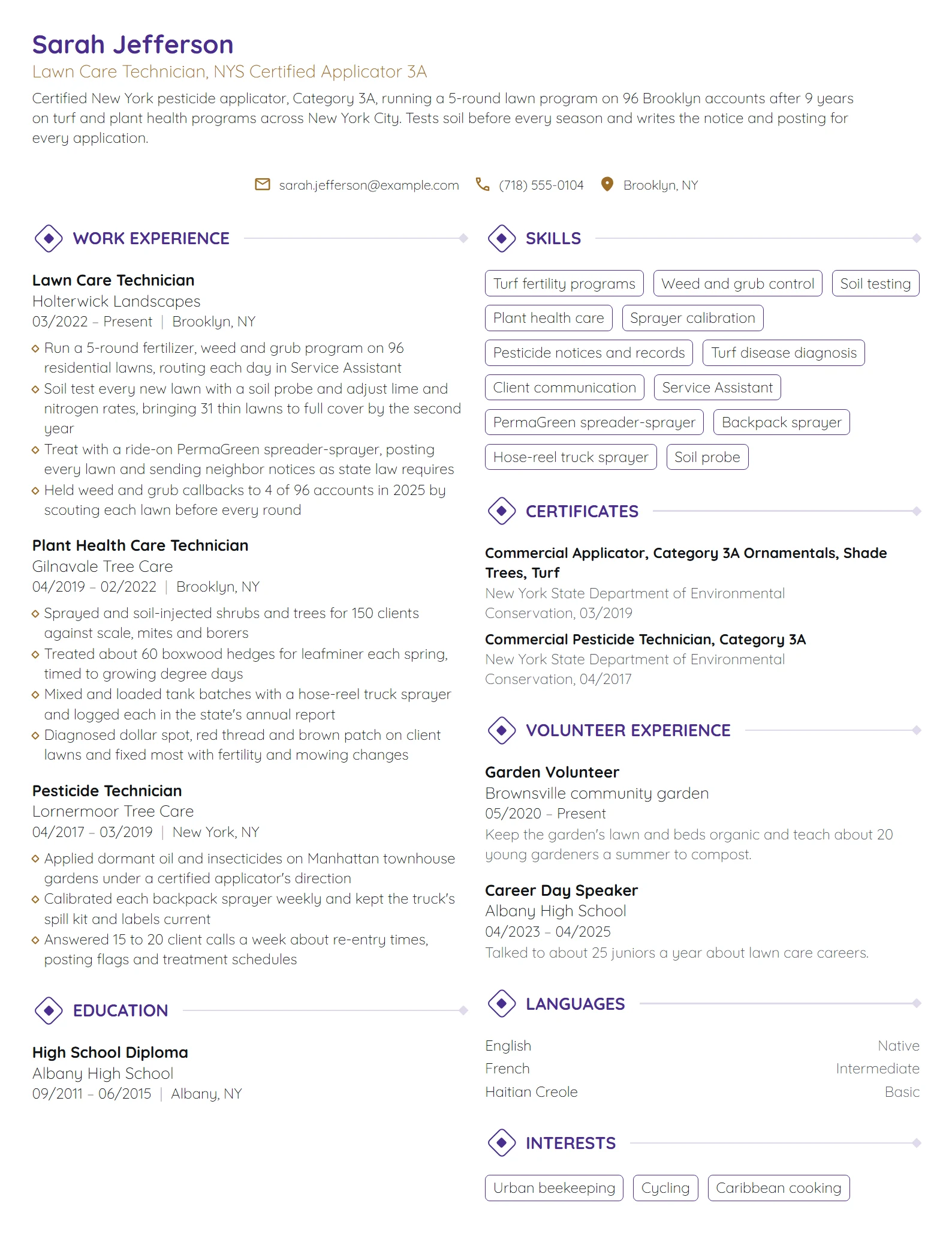 Lawn Care Technician resume example