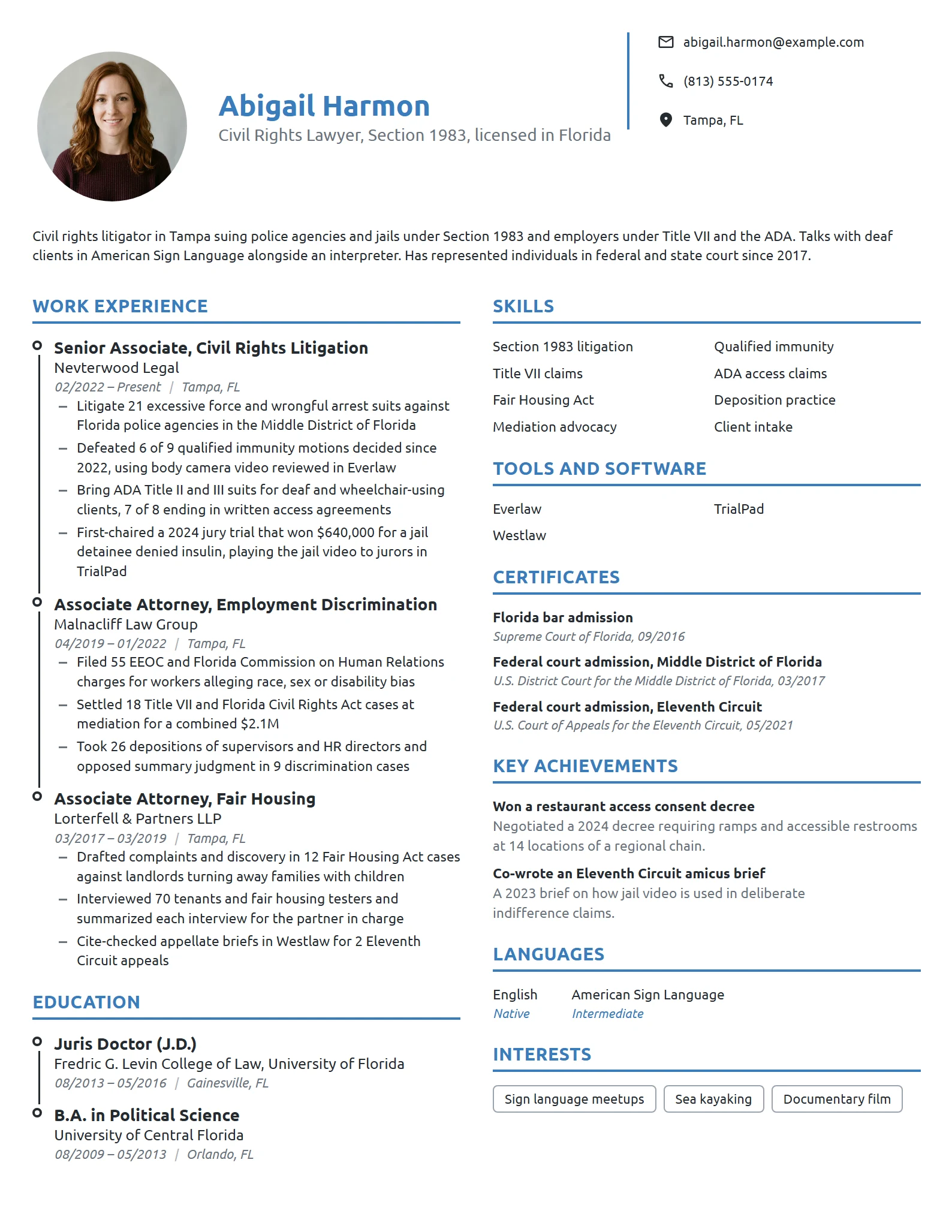 Civil Rights Lawyer resume example